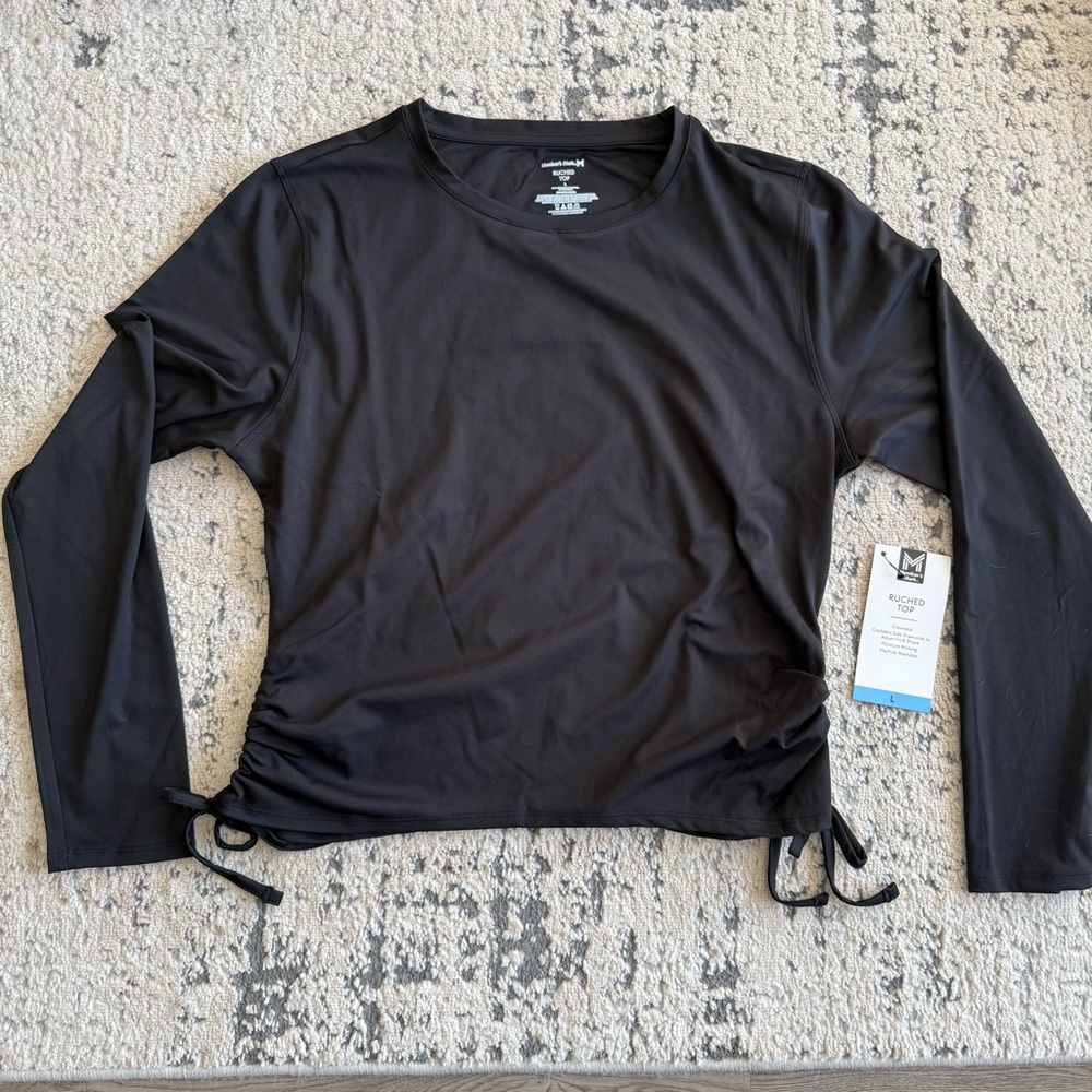 NWT-Member’s Mark Women’s Black Long Sleeve Ruched Women's Top Sz L - Picture 6 of 10